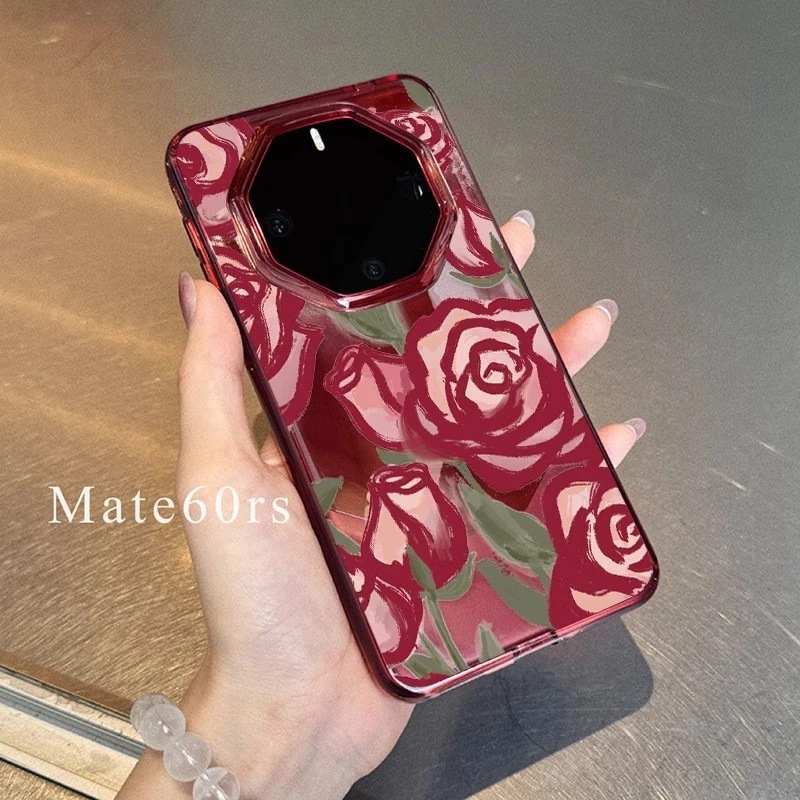 华为mate60rs手机壳新款70rs非凡大师全包防摔创意ins油画玫瑰女