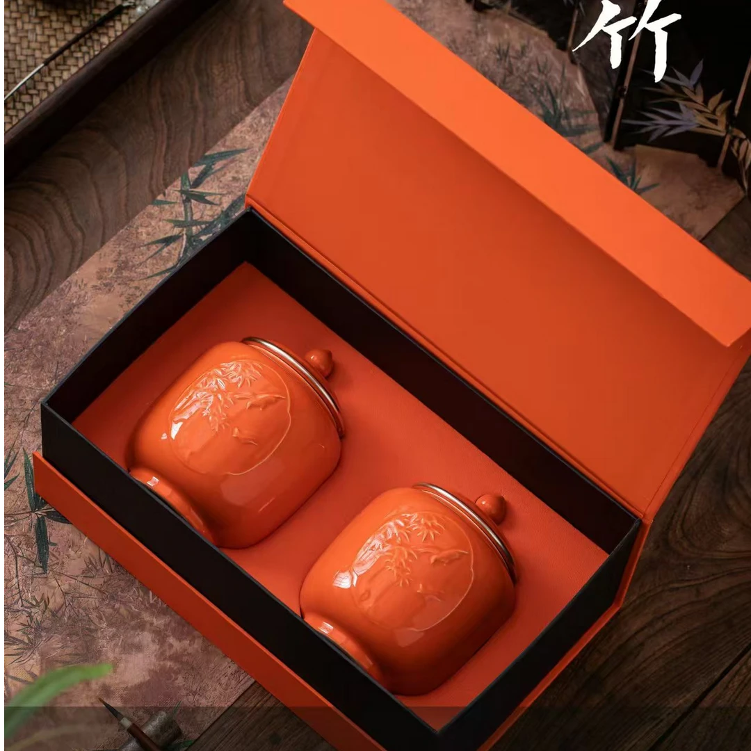 知竹 岩茶乌龙茶新茶肉桂 陶瓷罐茶叶礼盒装 中秋送礼