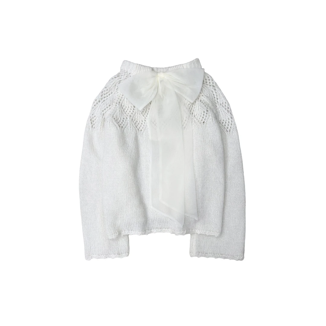 法式系带蝴蝶结长袖针织衫女2024独特前后两穿毛衣蝴蝶结