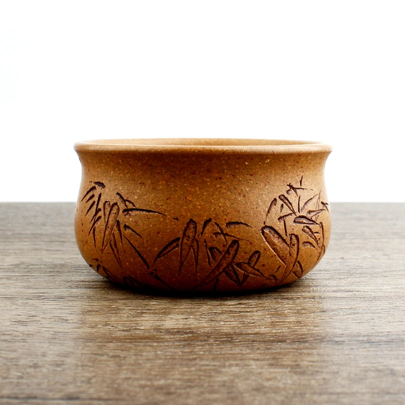 【佳慧紫砂】竹子手工刻绘紫砂主人杯老段粗砂茶杯 容量150cc