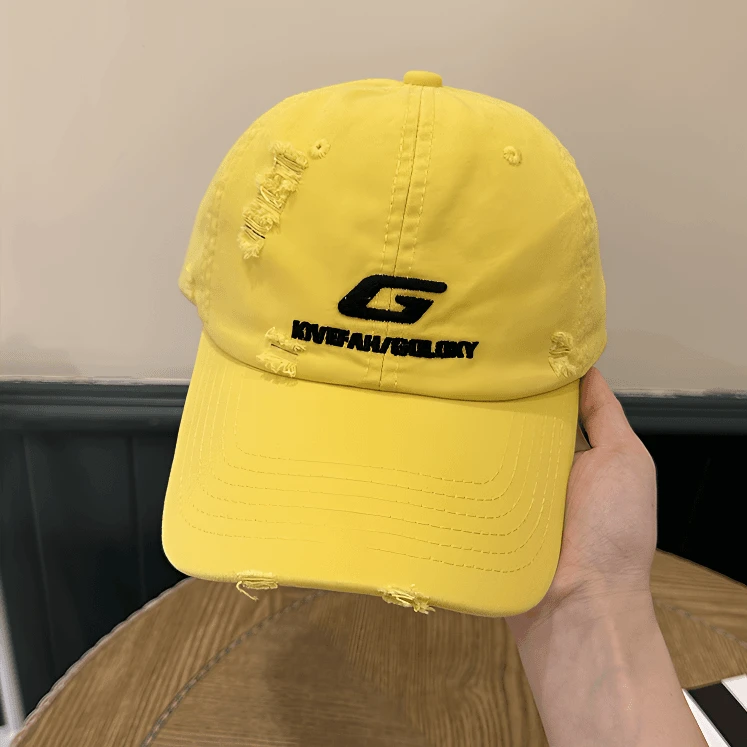 简约做旧破洞大G字母棒球帽女出街休闲减龄显脸小鸭舌帽情侣百搭