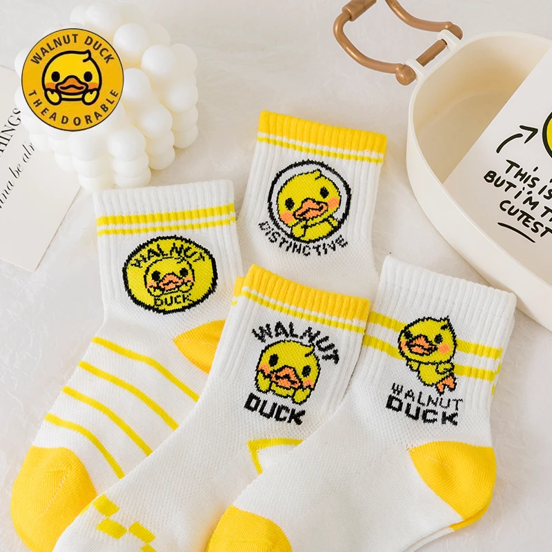 小黄鸭儿童袜子夏季薄款卡通女童袜潮袜透气吸汗防臭男童网红棉袜