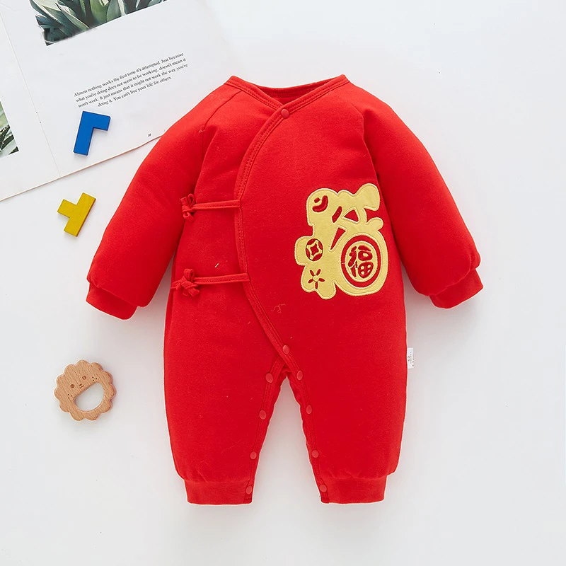 新生婴儿衣服连体棉服秋冬纯棉保暖哈衣满月0初生宝宝3喜庆过年服