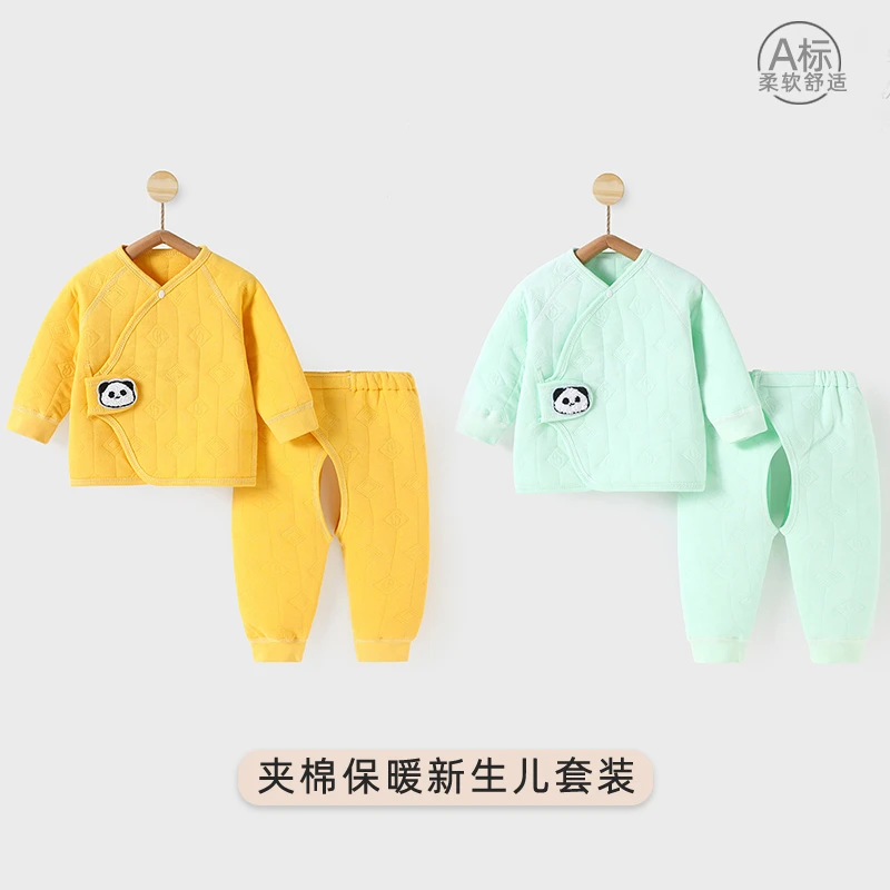 新生儿衣服婴儿保暖内衣套装分体秋冬纯棉男女宝宝夹棉加厚和尚服