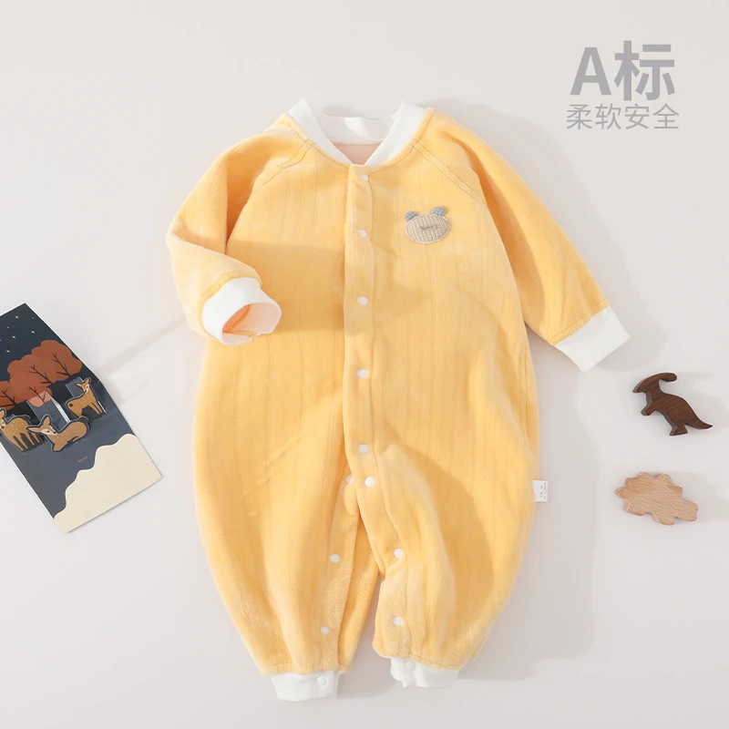 婴儿连体衣加绒保暖秋冬套装新生儿衣服秋装宝宝冬季外出爬服打底