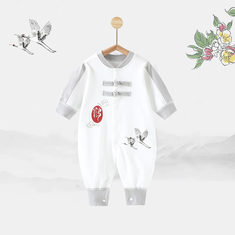 中国风汉服春秋新生儿衣服纯棉连体衣婴儿哈衣宝宝外出服秋装爬服