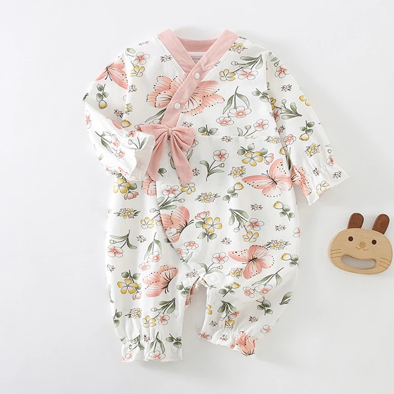 女宝宝纯棉连体衣春秋季中式国风婴儿哈衣爬服外出周岁礼服公主风