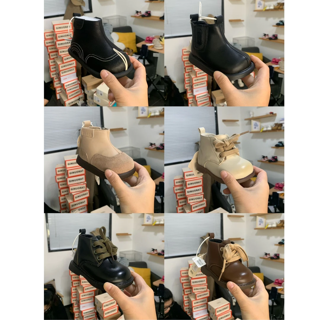 XYBB复古加绒小童马丁靴冬季软底小童潮流儿童靴子短靴皮靴棉靴