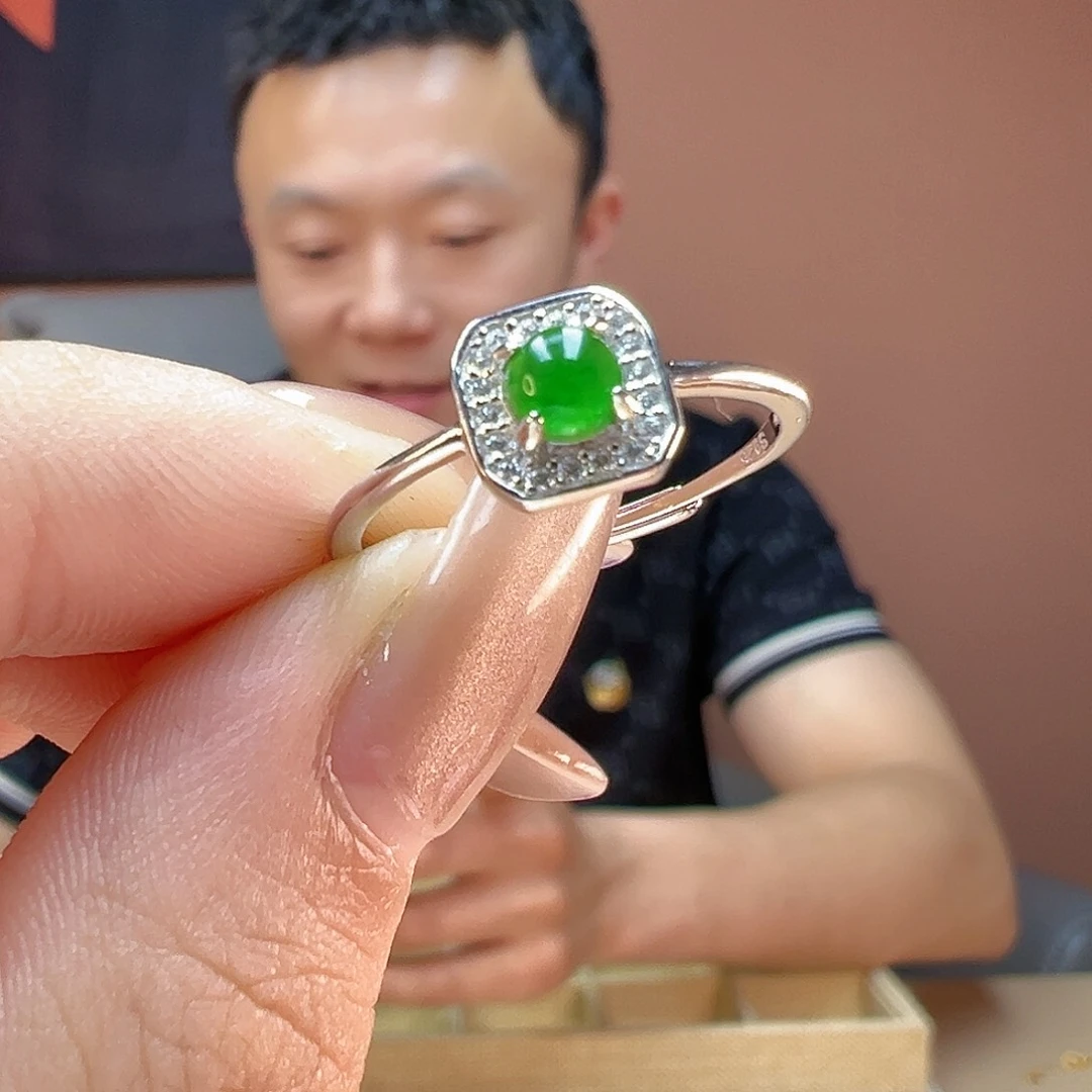 翡翠戒指银S925镶嵌戒指