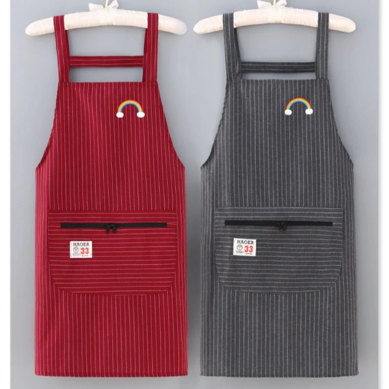 时尚纯棉背带拉链兜围裙厨房家用上班干活防尘防污工作服洋气袖套