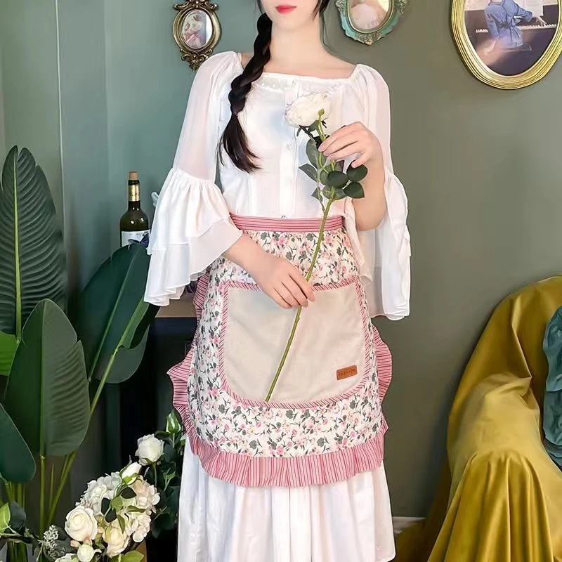 韩系年轻烘焙半身碎花可擦手防水围裙半腰厨房家用做饭女可爱2023