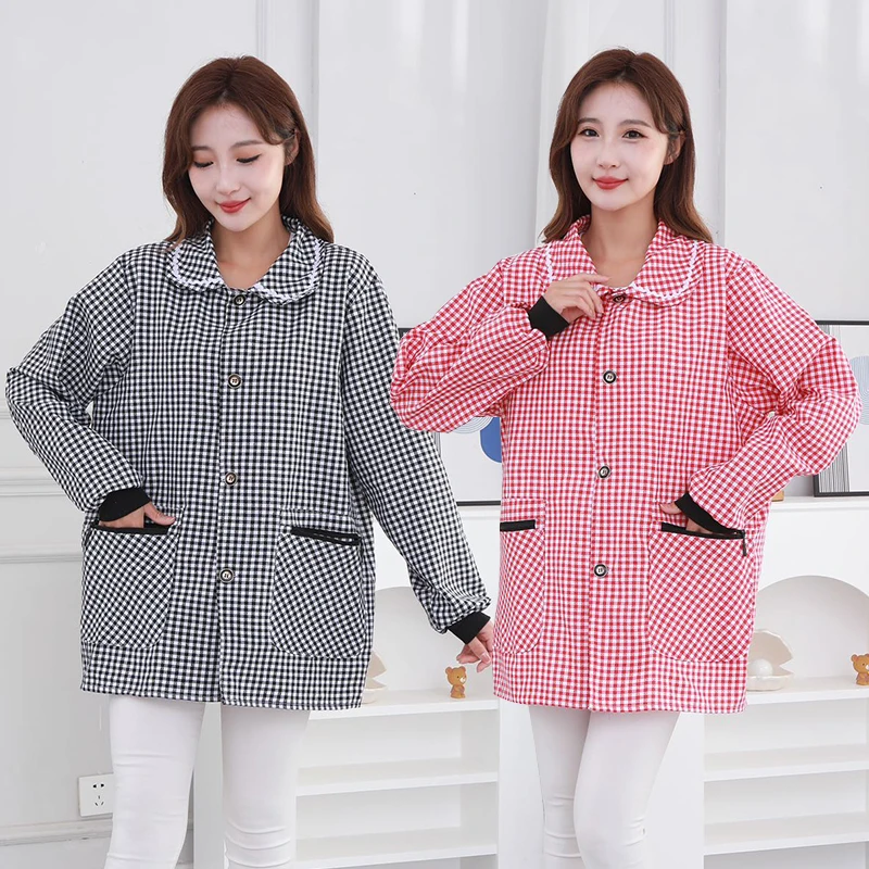 新款长袖正穿衣劳保外套家居服舒适透气做饭做家务工作服拉链兜