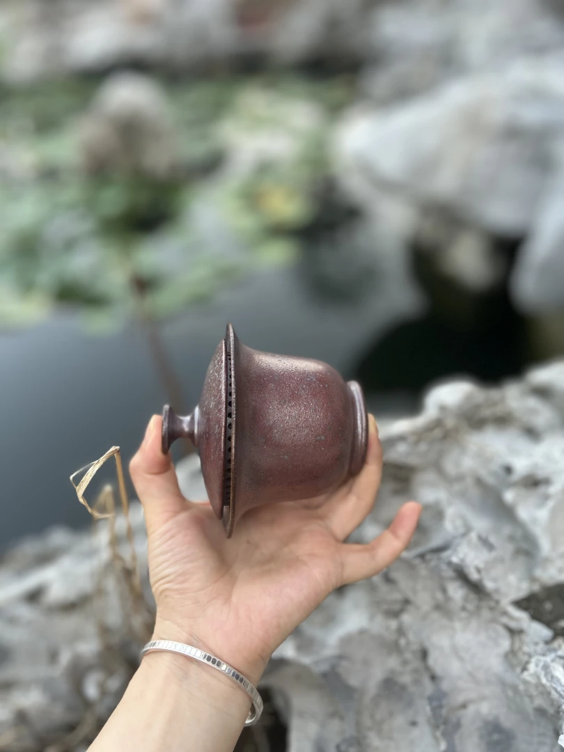 宜兴黄龙山原矿紫砂柴烧红皮龙盖碗