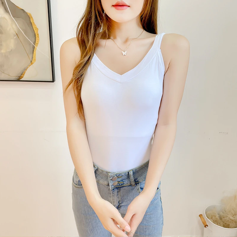女背心打底上衣V领吊带设计感小众外穿网红内搭爆款修身显瘦纯色1