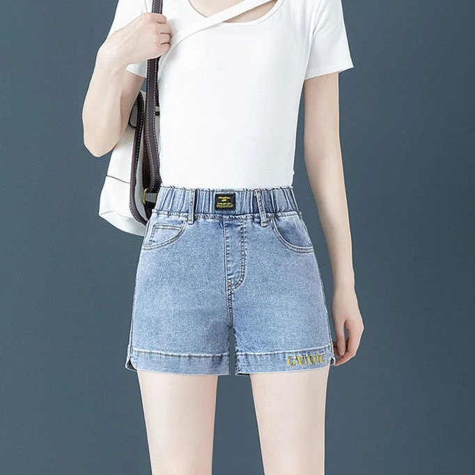 1009夏季百搭中性风短裤女高腰牛仔热裤宽松显瘦刺绣三分裤直筒裤