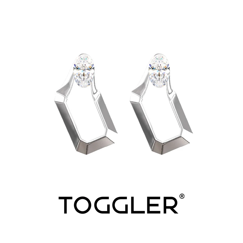 TOGGLER/托格乐 925银合成锆石耳饰 几何框拉长耳钉