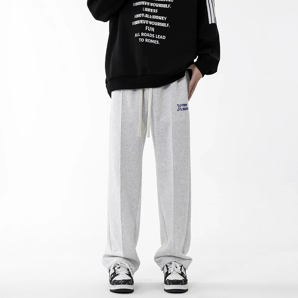 秋冬新款百搭刺绣直筒卫裤 宽松男士潮流ins风情侣休闲裤宽松