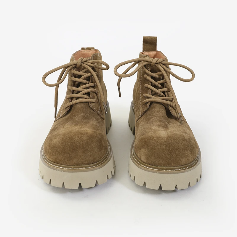 德比鞋秋季新款高帮厚底大头马丁靴复古翻毛皮工装时尚潮流大黄靴