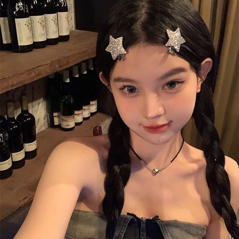 合金发饰 y2k少女闪闪星星发夹洋气五角星水钻发卡刘海夹侧边夹