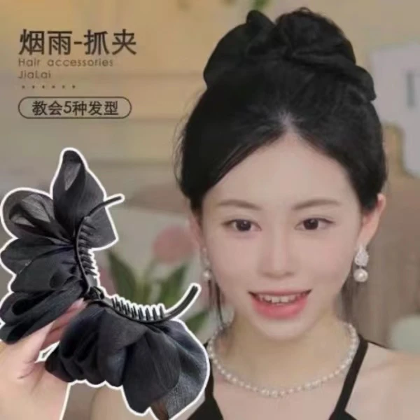 云朵泡泡蝴蝶结发饰品丸子头抓夹大号高级感发夹头饰