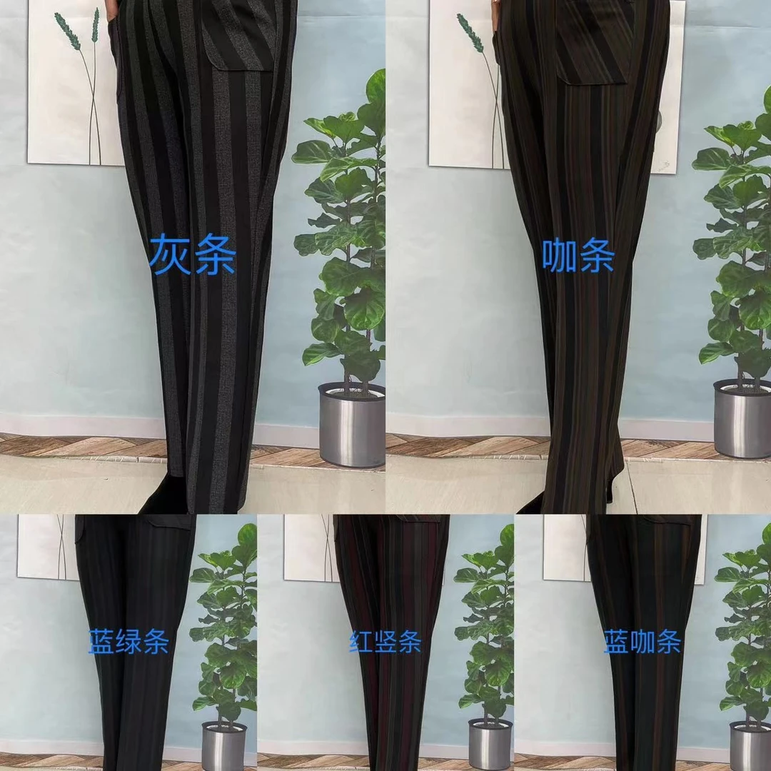 23年春秋新款竖条妈妈裤高腰高弹时尚百搭时尚条纹长裤舒适透气款