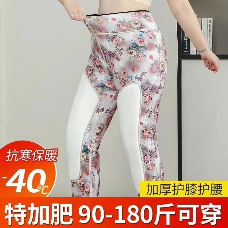 冬季花开富贵打底裤羊毛棉裤女加厚爆款保暖一体裤棉裤高腰显瘦女
