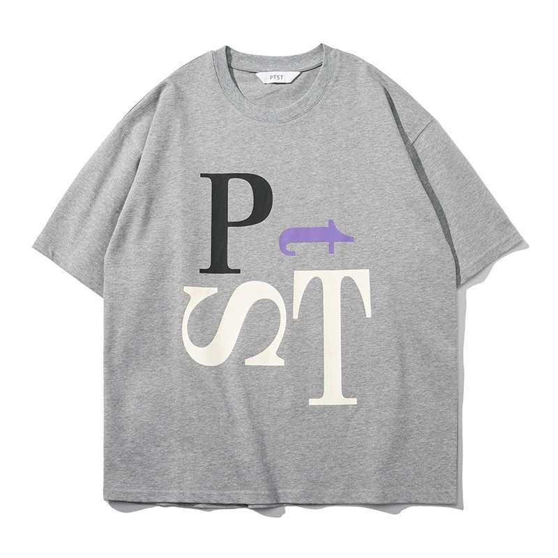 PT-1013夏季新款重磅宽松落肩短袖T恤男青年纯色圆领半袖纯棉TEE