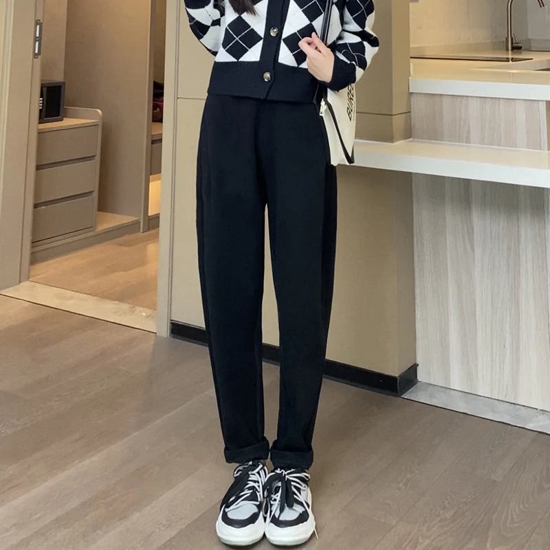 老爹裤显瘦萝卜裤女春秋新款休闲裤高腰常规哈伦裤时尚宽松毛呢裤