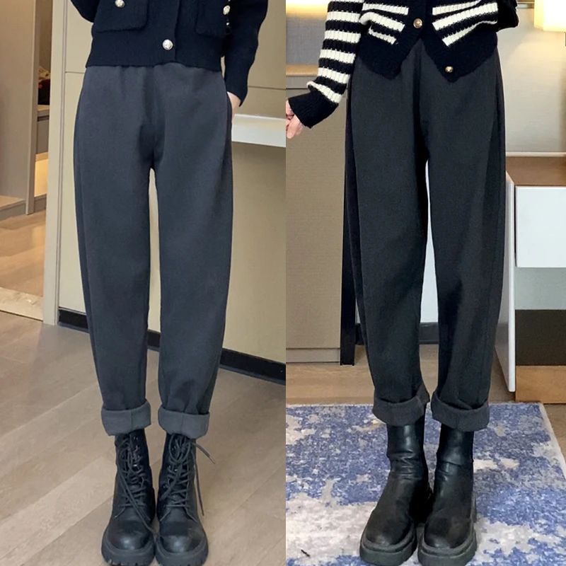 加绒加厚毛呢裤-显瘦萝卜裤冬装休闲裤高腰哈伦裤宽松秋冬哈伦裤