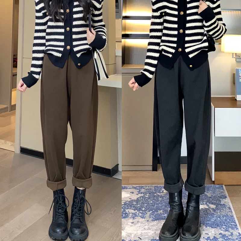 毛呢裤-显瘦萝卜裤春秋时尚新款休闲裤高腰哈伦裤宽松烟管裤子女