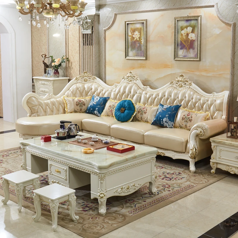 欧式家用转角沙发组合香槟金客厅奢华实木雕花小户型简欧别墅家具