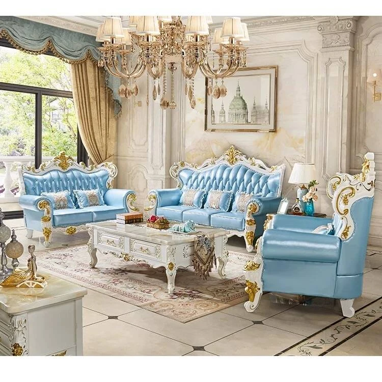 欧式真皮沙发组合奢华大户型客厅全实木双面雕花高档别墅家具套装