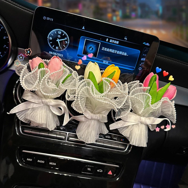 车载香薰汽车出风口香水郁金香清新网红高档除异味车内装饰品摆件
