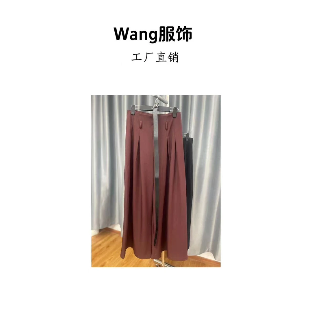 【WANG】欧货复古高腰压褶直筒垂感大阔腿休闲西装甩裤女24533