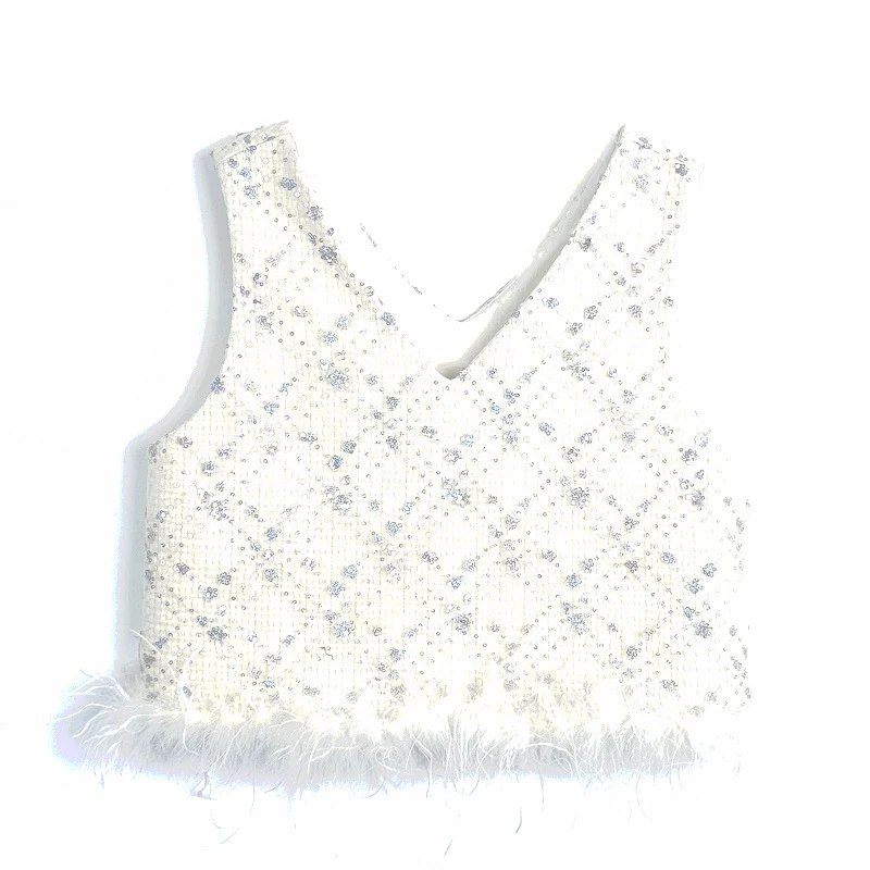 【WANG】新款时尚马甲毛边上衣法式轻奢白色24SS005