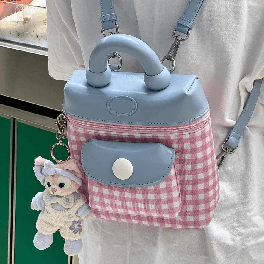 2024新款甜美少女粉双肩斜挎包撞色休闲手提小背包可爱学生小书包