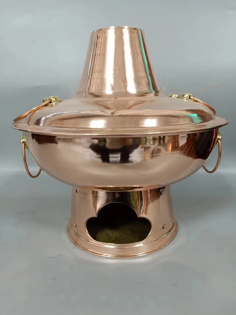 铜锅商用加厚纯铜老式鸳鸯锅家用木炭碳锅紫铜老北京涮羊肉铜火锅