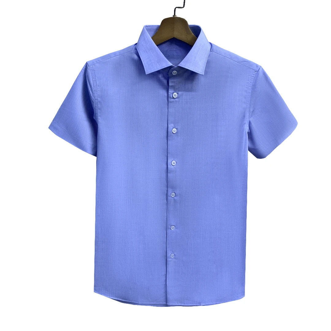 鸟蓝色衬衣百搭休闲商务男士微弹春夏短袖衬衫CS011
