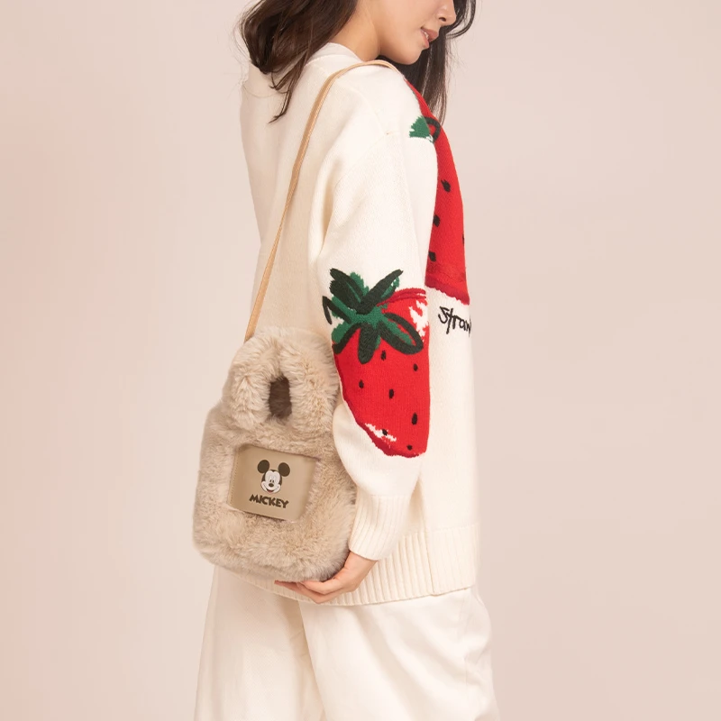 阪织屋迪士尼米奇正版秋冬手拎包单肩百搭通勤休闲毛绒包包毛毛包