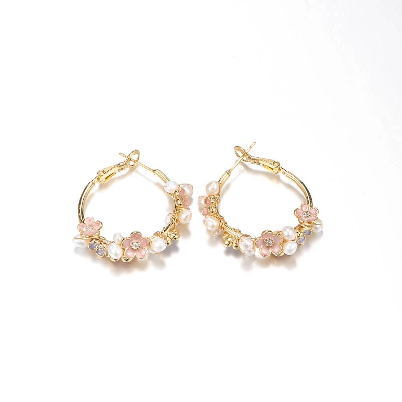 繁花珠珠耳环气质百搭耳饰时尚轻奢小众 8376