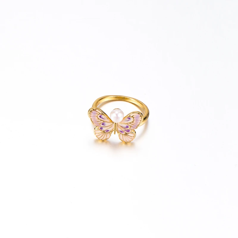 蝴蝶戒指气质仙气淡水极光珠小众百搭轻奢 8282