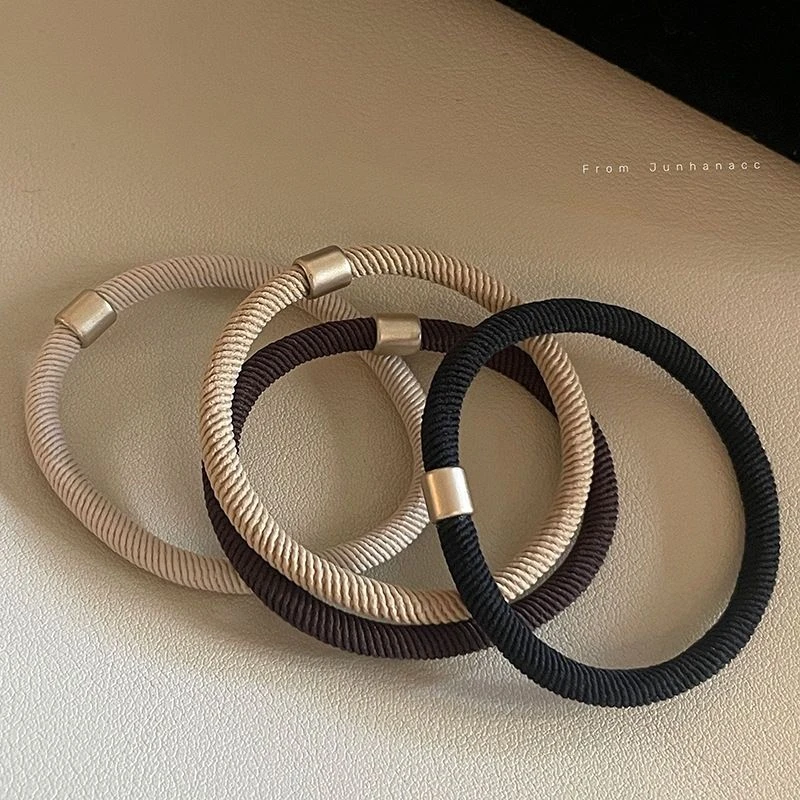 日韩系简约粗款螺纹金扣皮筋日常基础发圈扎头发马尾发绳头绳