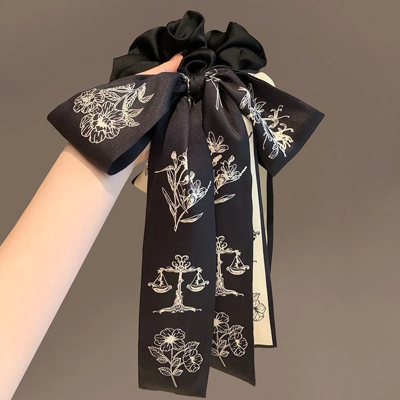 韩系新中式头绳优雅复古缎面超仙发圈飘带长条蝴蝶结发饰发绳爆款