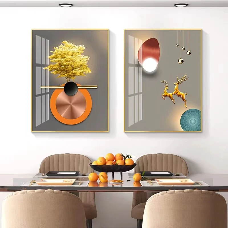 餐厅装饰画现代简约双联餐厅挂画高档饭厅墙面装饰壁画2023年新款