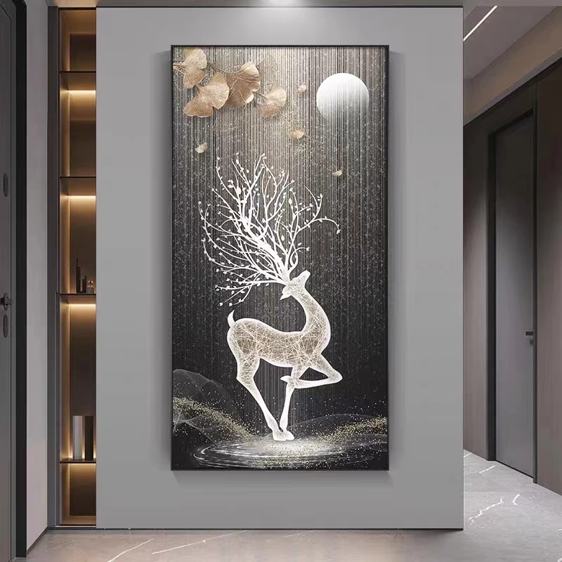 玄关装饰画现代简约入户走廊尽头壁画轻奢风过道竖版大气高端挂画