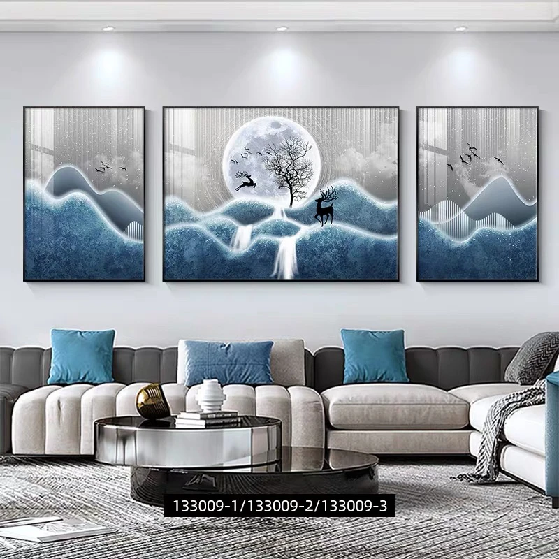 客厅装饰画现代简约沙发背景墙挂画轻奢大气墙画2023新款三联壁画