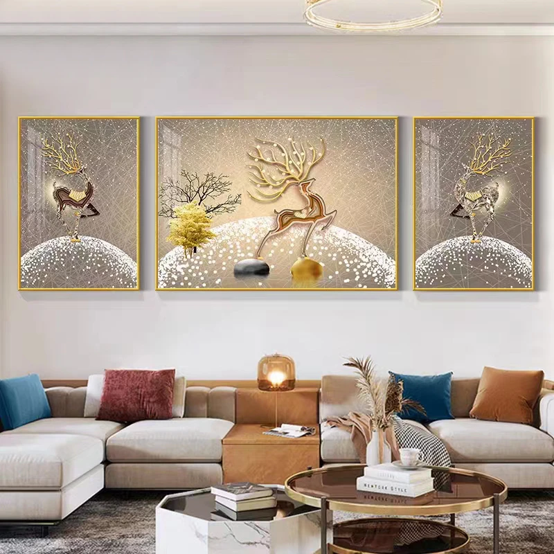 客厅装饰画现代简约沙发背景墙挂画轻奢大气墙画2023新款三联壁画