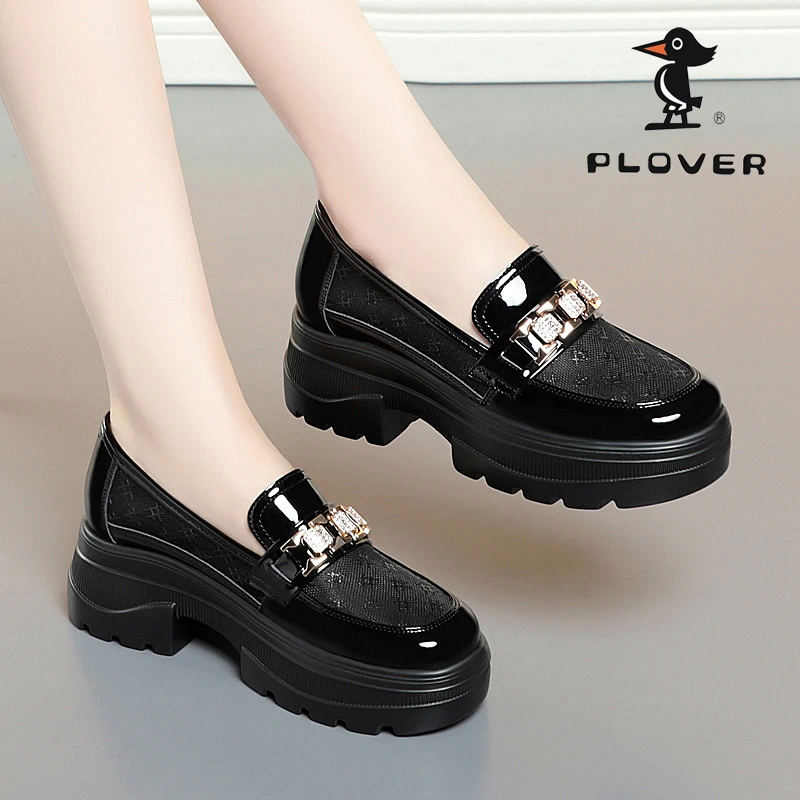 PLOVER2023新款网面乐福鞋软皮软底宽头皮鞋舒适松糕底透气女凉鞋