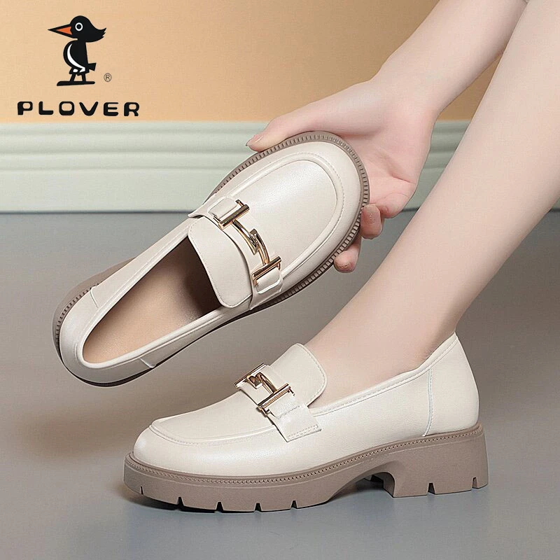 PLOVER2023年秋季新款厚底乐福鞋女百搭豆豆鞋学院英伦风jk小皮鞋