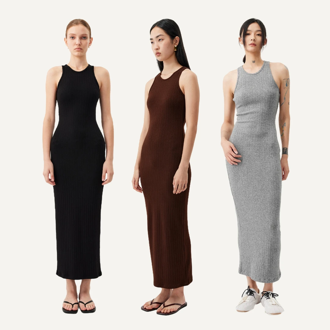 Unawares. WARDROBE系列 仿羊绒坑条铅笔背心修身长裙